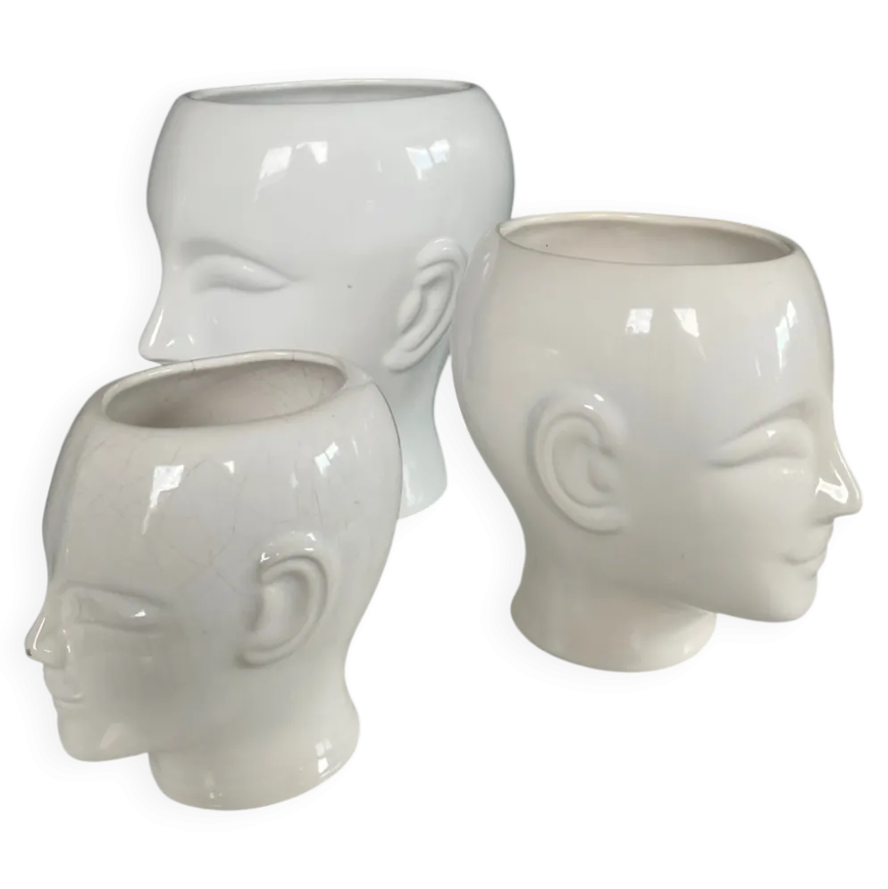 Trio de cache pot vintage en céramique émaillée années 80