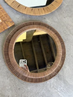 Trio de miroirs osier tressée années 50