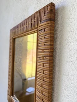 Trio de miroirs osier tressée années 50