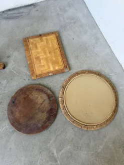 Trio de miroirs osier tressée années 50
