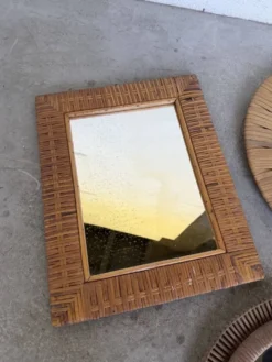 Trio de miroirs osier tressée années 50