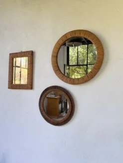 Trio de miroirs osier tressée années 50