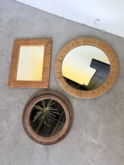 Trio de miroirs osier tressée années 50