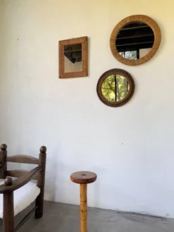 Trio de miroirs osier tressée années 50