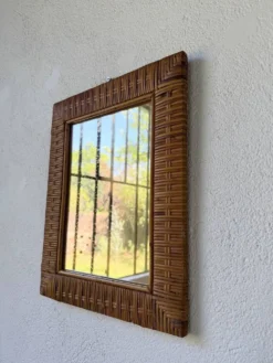 Trio de miroirs osier tressée années 50
