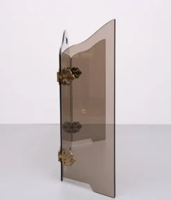 Triptyque pliant en verre fumé, pare-feu des années 1950