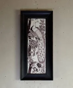 Trois carreaux de Delft manganèse formant un portrait de paon, XVIIIème siècle