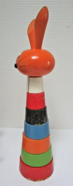 Trois jouets bois chouette escargot lapin design vintage fmf kouvalias