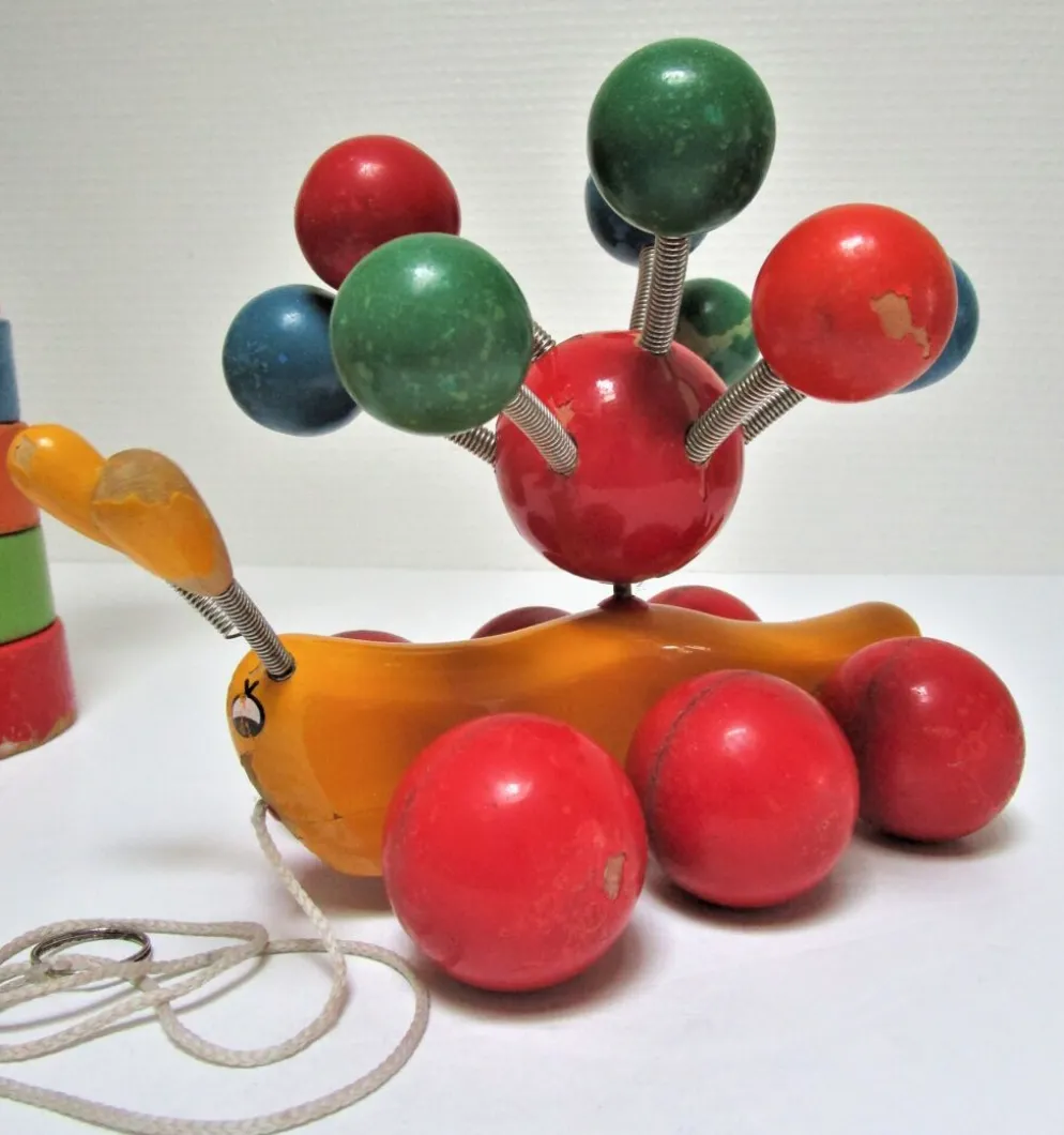 Trois jouets bois chouette escargot lapin design vintage fmf kouvalias