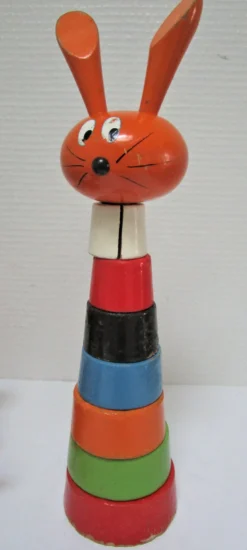 Trois jouets bois chouette escargot lapin design vintage fmf kouvalias