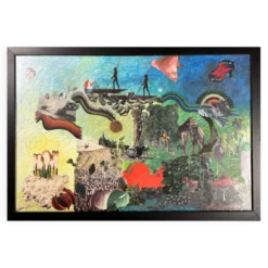 Très grand collage surréaliste encadré d’Alain Gaudet 1979