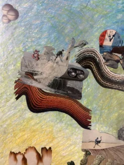 Très grand collage surréaliste encadré d’Alain Gaudet 1979