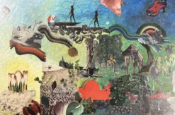 Très grand collage surréaliste encadré d’Alain Gaudet 1979