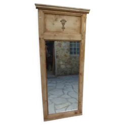 Trumeau ancien en bois naturel – miroir vintage .