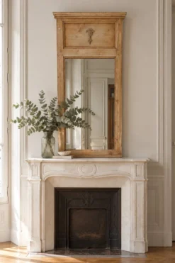 Trumeau ancien en bois naturel – miroir vintage .
