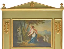 Trumeau en bois peint et décoré d'une huile sur panneau