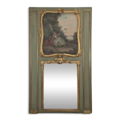 Trumeau Louis XV en bois laqué vert à scène galante