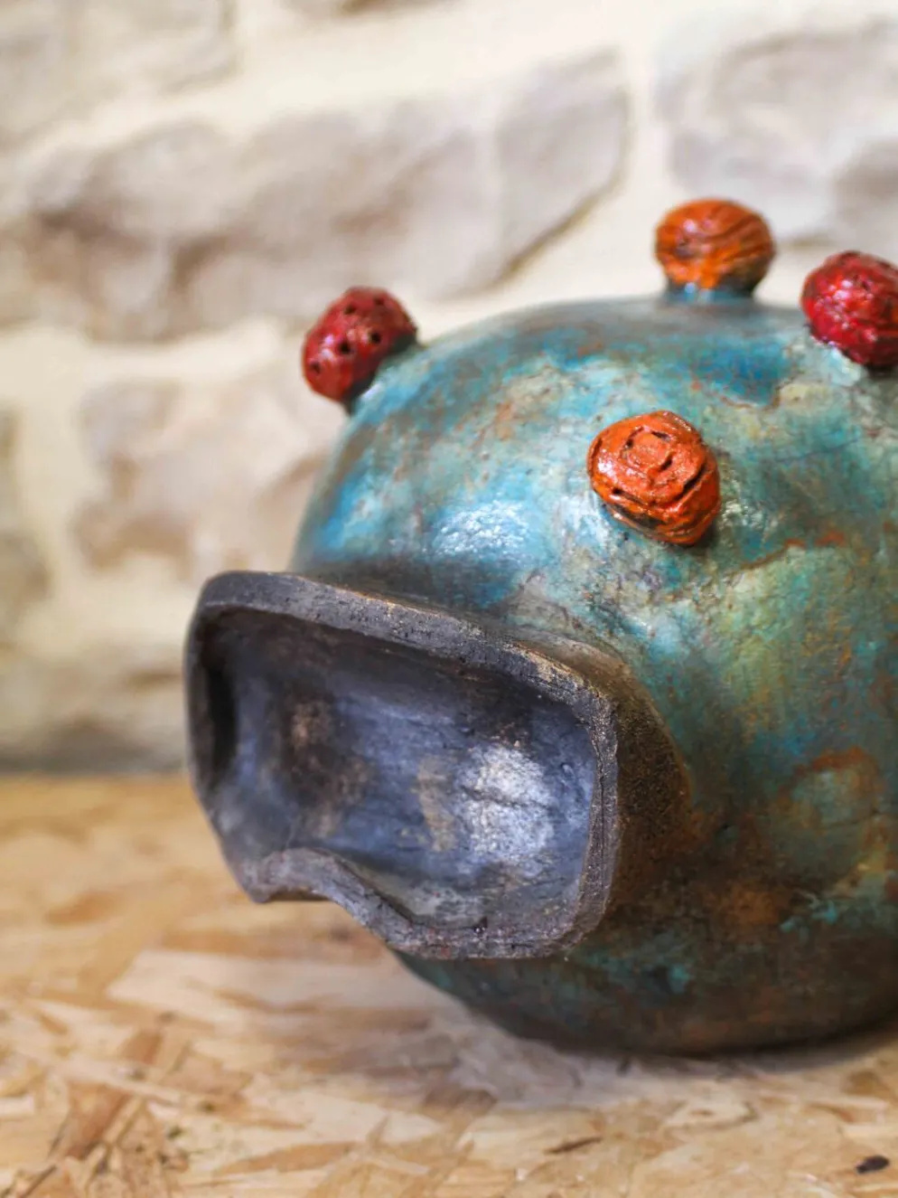Tête en raku émaillé