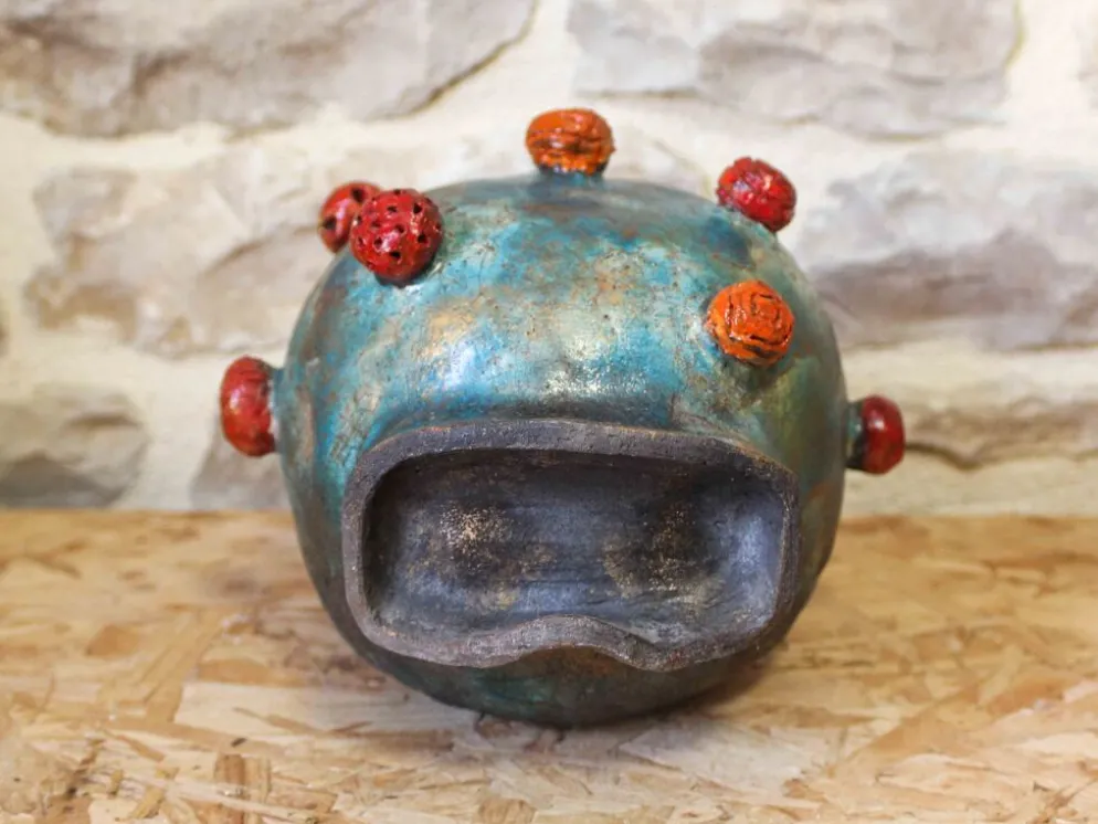 Tête en raku émaillé