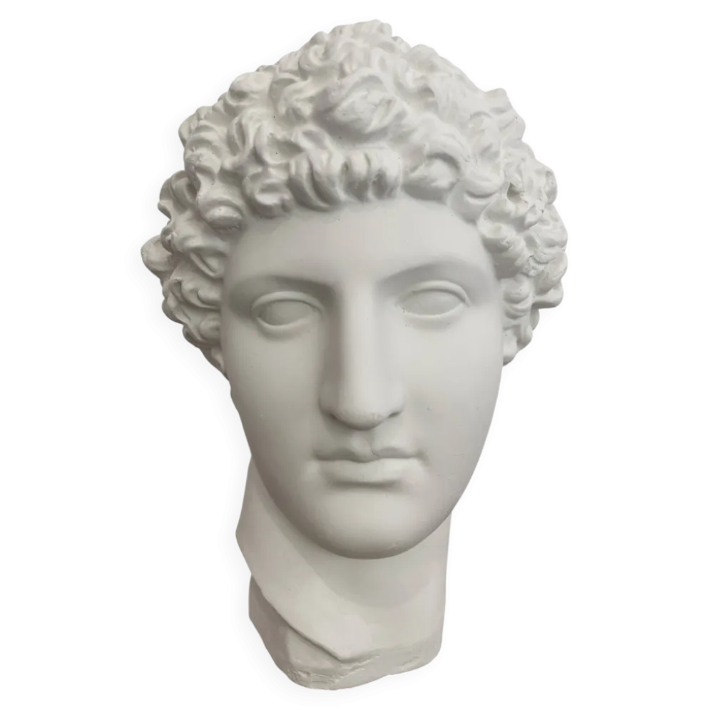 Tête grecque en plâtre blanc
