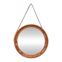 Uno & Östen Kristiansson Miroir rond en pin massif Suède années 1960