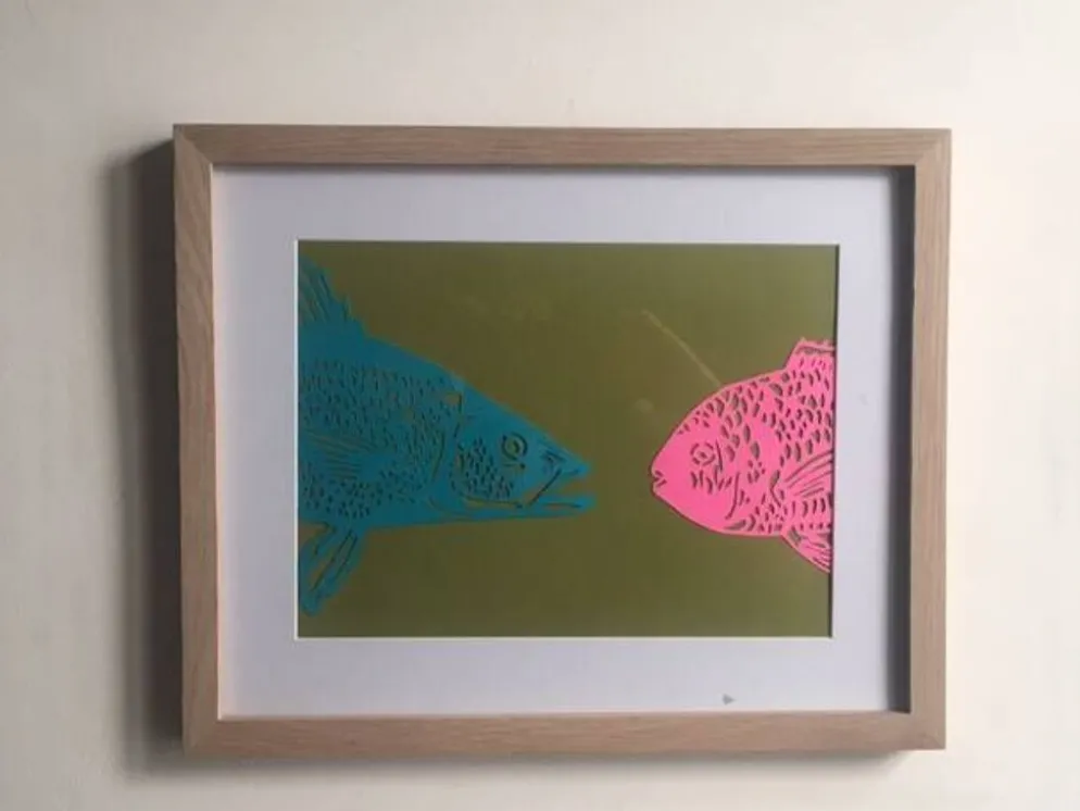 Œuvre papier de couleur tête à tête