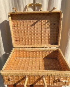 Valise vintage en osier, rotin