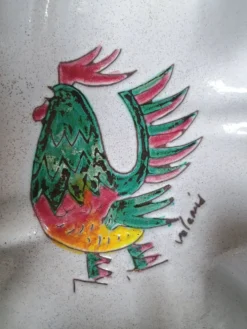 Vallauris - Coupe au COQ stylisé polychrome - Grès - Plat quadrilobé