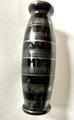 Vase art déco en verre noir et argent signé hem années 30
