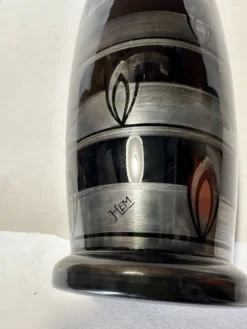 Vase art déco en verre noir et argent signé hem années 30