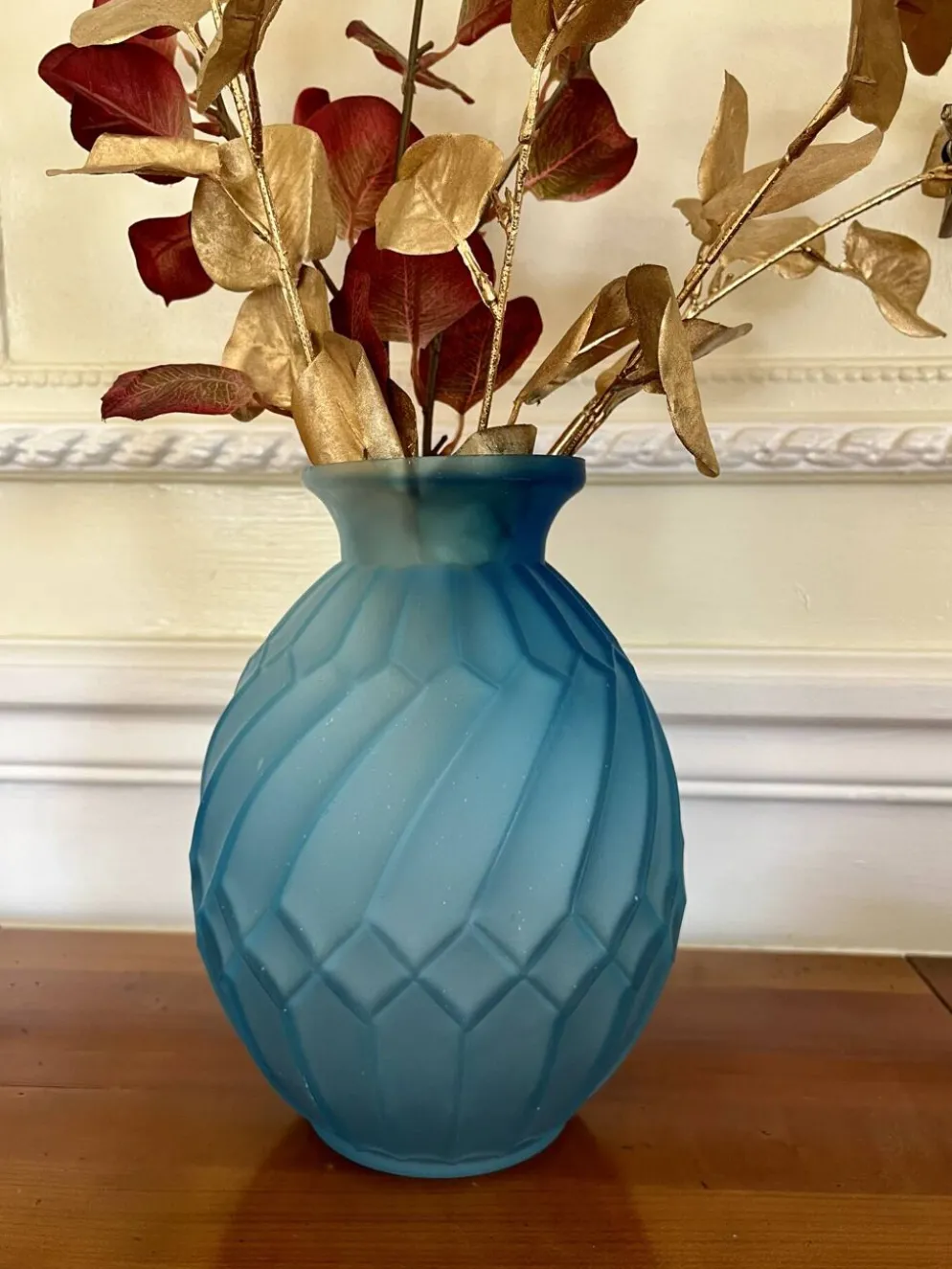 Vase Art Déco verre bleu dépoli