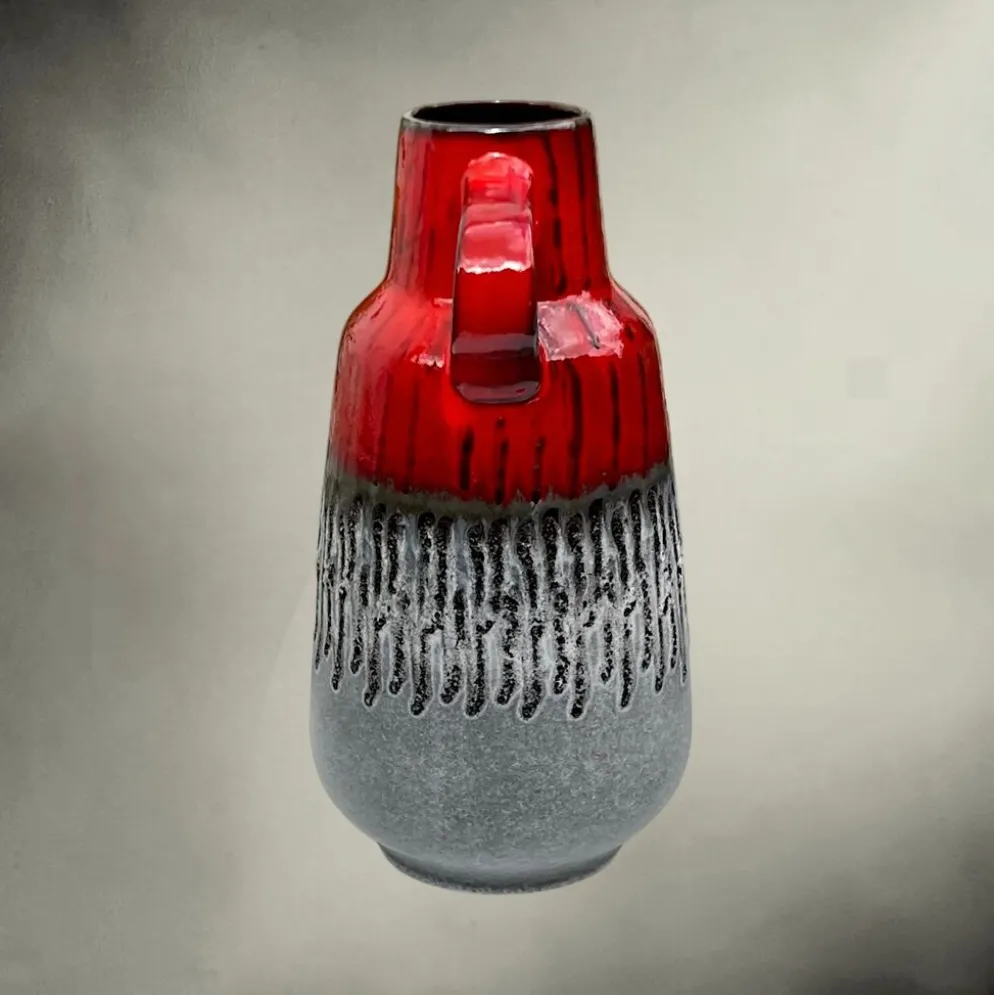 Vase Carstens Tönnieshof 1532-34 en céramique fat lava rouge et gris – années 60
