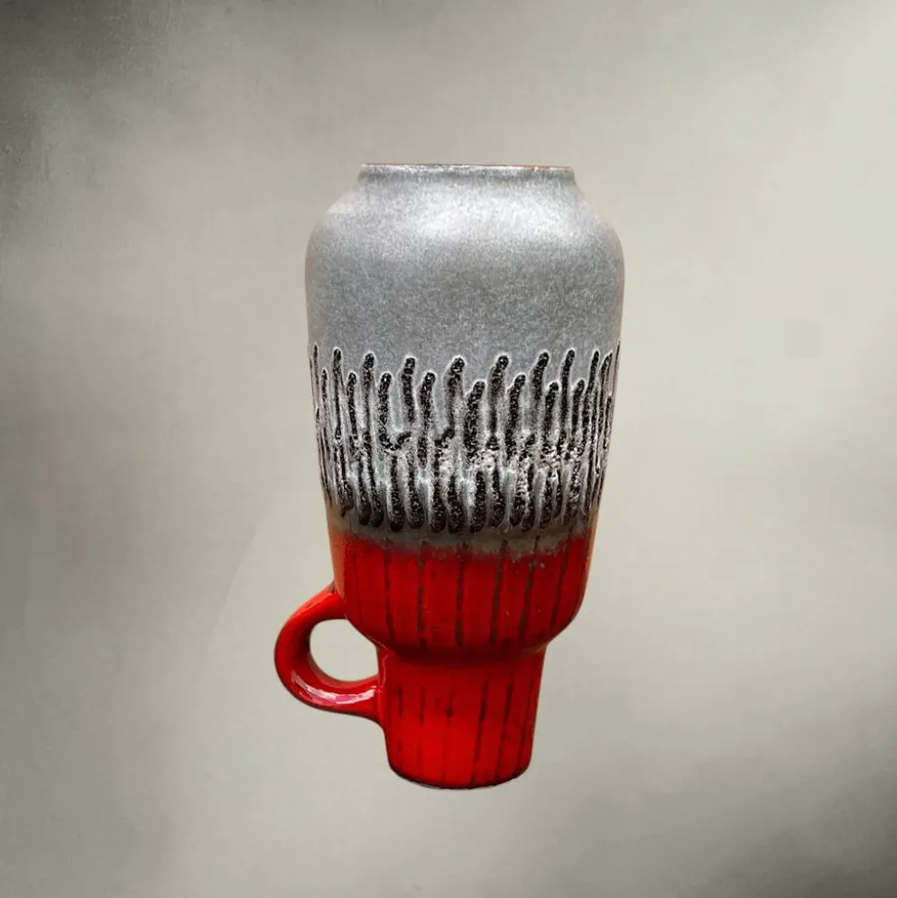 Vase Carstens Tönnieshof 1532-34 en céramique fat lava rouge et gris – années 60