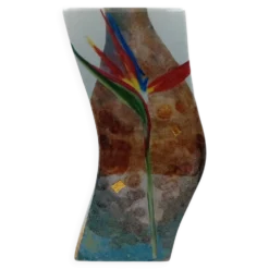 Vase en porcelaine d'art fait main signé J. Rozio – Décor Oiseau de Paradis