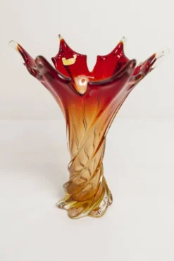 Vase en verre de Murano par Fratelli Toso signé Murano orange et rouge
