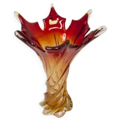 Vase en verre de Murano par Fratelli Toso signé Murano orange et rouge