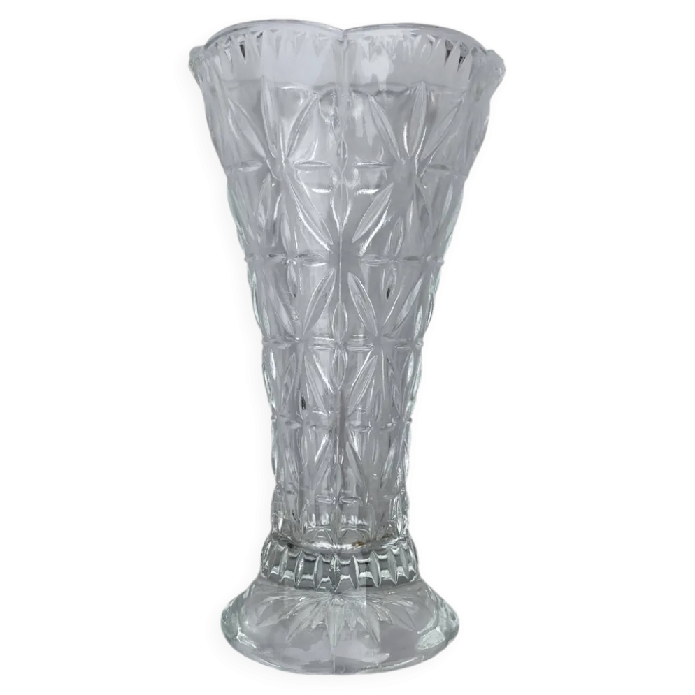 Vase en verre moulé vintage années 60-70, décor géométrique