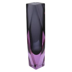Vase en verre Murano jaune et brun de style mid-century moderne 1960, prêt à expédier.