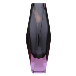 Vase en verre Murano jaune et brun de style mid-century moderne 1960, prêt à expédier.