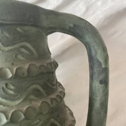 Vase espagnol années 60-70 , céramique vert-de-gris olive , 31 cm