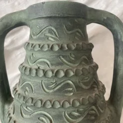 Vase espagnol années 60-70 , céramique vert-de-gris olive , 31 cm