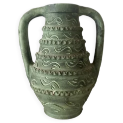 Vase espagnol années 60-70 , céramique vert-de-gris olive , 31 cm