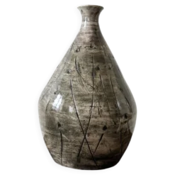 Vase japandi en céramique émaillée et incisée signé au tampon