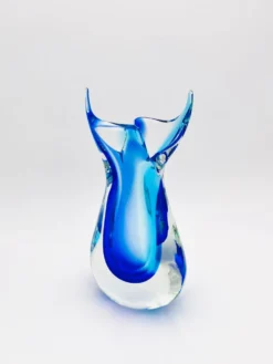 Vase Murano Luigi Onesto Oball Sommerso Bleu 26.5cm 2.13kg Signé