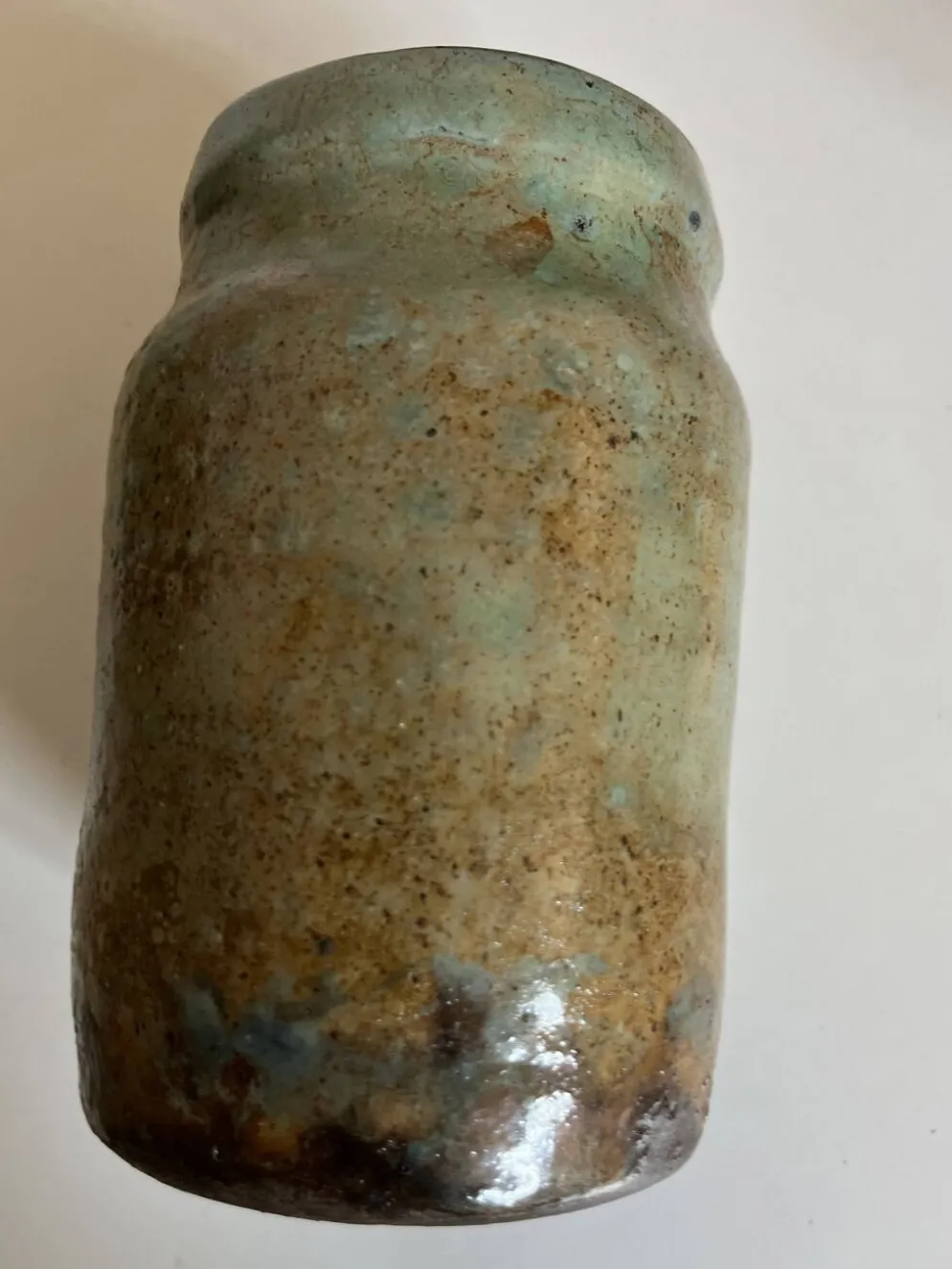 Vase pot de potier en terre turquoise et mordorée