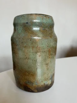 Vase pot de potier en terre turquoise et mordorée