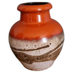 Vase Scheurich Keramik West Germany vermillon rouille chocolat et crème