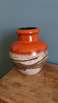 Vase Scheurich Keramik West Germany vermillon rouille chocolat et crème