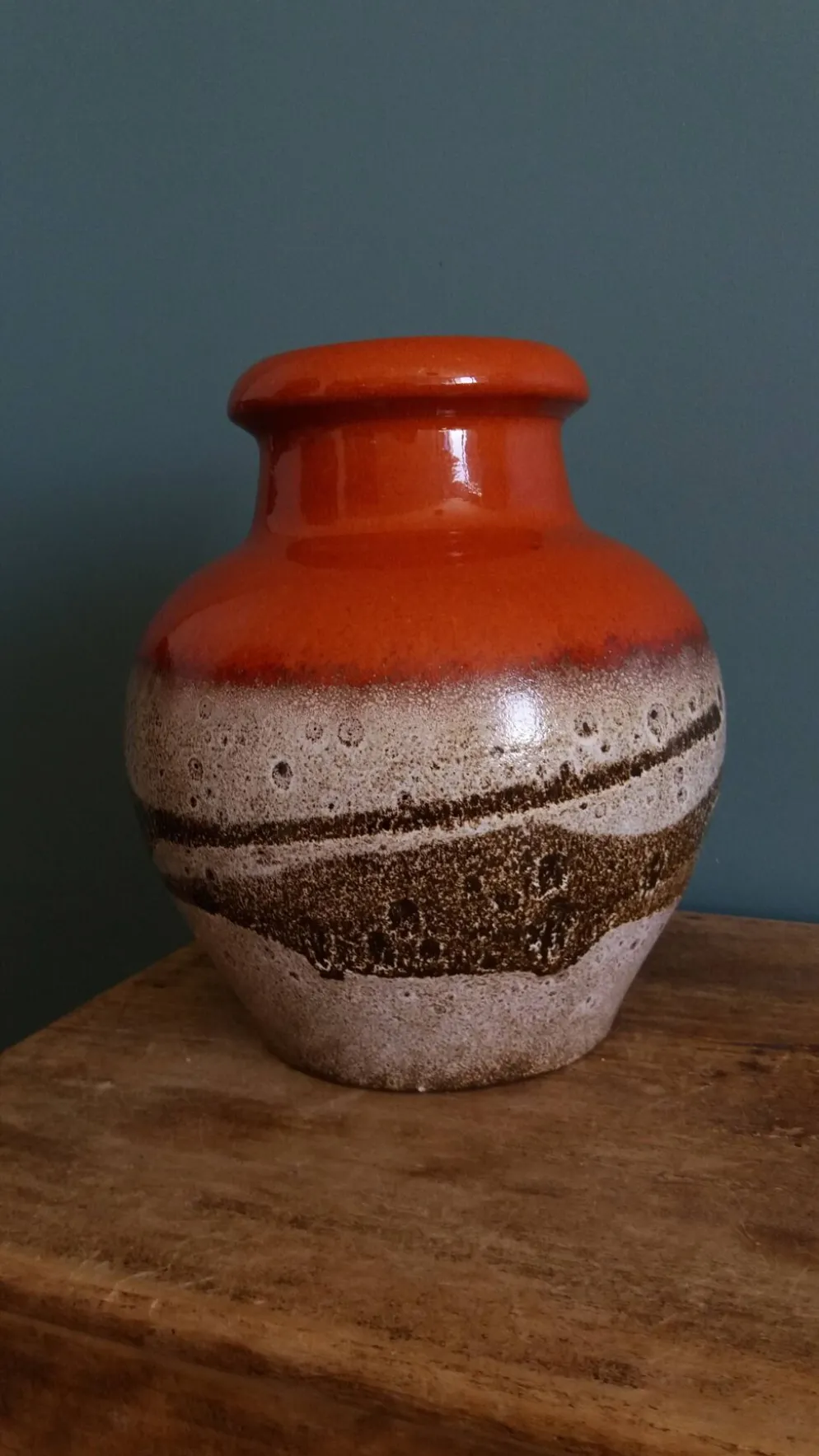 Vase Scheurich Keramik West Germany vermillon rouille chocolat et crème