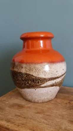 Vase Scheurich Keramik West Germany vermillon rouille chocolat et crème